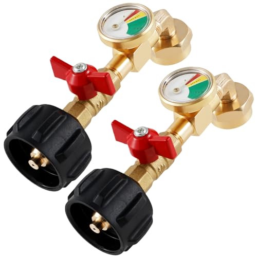 OKYMOTOR 2Pack Upgraded Propane Refill Adapter with Tank Gauge,20lb to 1lb Converter Propane Refill Adapter,QCC1 Propane Tank Refill Adapter,90-Degree Elbow Gas Refill Adapter