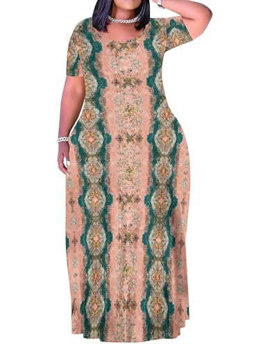 Image of PinkPatty Plus Size Maxi Dress for Curvy Women Crew Neck Long Sleeves Casual Dress Vacation Sundresses with Pockets