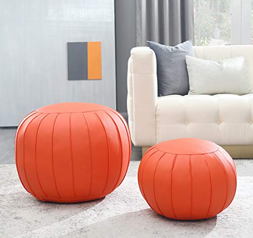 Comfortland Unstuffed Ottoman Pouf Covers,Large Faux Leather Foot Stool, 25x17 Inches Round Poof Seat, Floor Bean Bag Chair,Foot Rest Storage Solutions for Living Room, Bedroom, Kids Room Orange red - Thumbnail 6