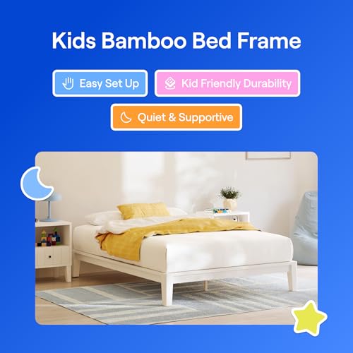 Image of Nectar Kids Bamboo Platform Bed Frame - Full - White - Floating Center Support Legs - 12 inch Height - Easy Tool Free Set Up - Durable & Kid-Friendly - Sturdy Wooden Slats for Support