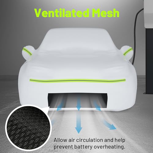 Image of Favoto Car Cover for Tesla Model 3 - Custom Fit Vehicle Cover 6 Layers Waterproof Outdoor All Weather Snow Rain Sun Protection with Charging Port Ventilated Mesh Door Zipper