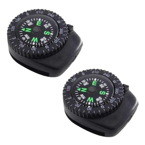 2Pcs Black Mini Watch Strap Button Removable Compass Survival Mini Pocket Compass Accessories Hiking Camping Outdoor Adventure Party Navigation Tools