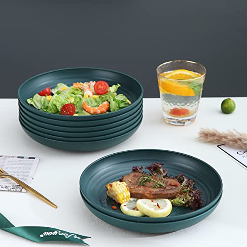 Kyraton 9 Inch Large Deep Plastic Plates 8 Pieces, Unbreakable And Reusable Light Weight Dinner Plates Pasta And Dumpling Bowl Microwave Safe Bpa Free Dishwasher Safe (Dark Green) #TOP3