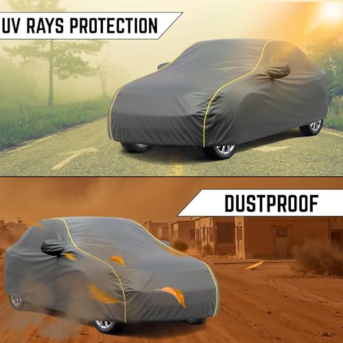 Image of 100% Waterproof Car Cover for WagnoR UV Protection, Dustproof, Windproof | Custom Fit with Mirror Pockets, Belt & Buckle | All Weather Outdoor Body Cover (Grey, WagnoR)