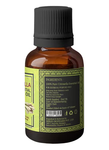 Image of Heilen Biopharm Citronella Essential Oil - 15 mL Per Bottle Pack of 1, For Stress Relief Aromatherapy Insect Repellent (Cymbopogon Nardus)