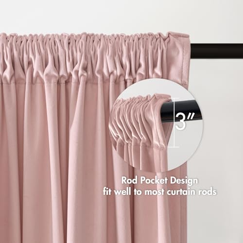 Image of MIULEE Light Pink Blackout Velvet Curtains Drapes 84 Inch Long 52 inchx84 inch | Luxurious Bedroom Living Room Decor, Room Darkening, Thermal Insulated, Rod Pocket Design, Super Soft Fabric