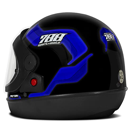 Capacete Moto Pro Tork New Semiautomático Preto E Azul 788 58