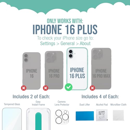 Image of Smartish iPhone 16 Plus Screen Protector - 2-Pack Tempered Glass Screen Protectors + Camera Lens Covers - Tuff Sheet - 9H Easy Install Frame [Scratch Resistant] Case-Friendly for Apple iPhone 16 Plus