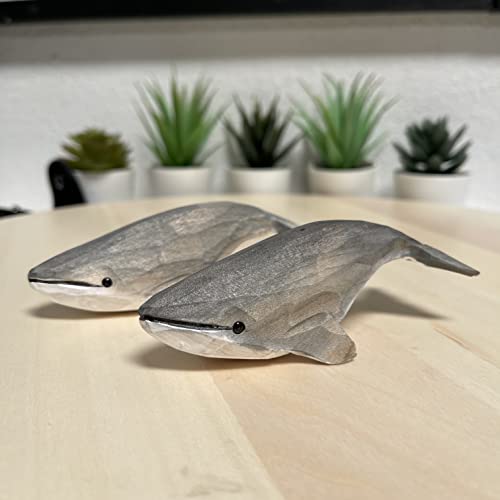 Yeeyaya Grey Whale 4.2 Inch Wood Sculpture Hand Carved Wood Wooden Whale Figurine Woodcarving Home Decor Room Decor Marine Life (2 Pack) #TOP1