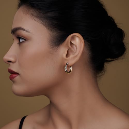 LeCalla 925 Sterling Silver Two-Tone Three-Tone Hoop Earrings Intertwining Round Shape Polished Chunky Hoop Earrings for Women3