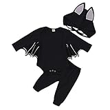 Kids Halloween Bat wings Outfits Toddler Baby Boys Girls Long Sleeve Romper Shirt Pants Hat with Bat...