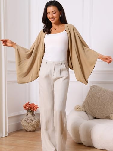 Image of Seta T Women's Linen Cardigan Spring Summer 3 /4 Sleeve Open Front Loose Cover Ups Lightweight Shrug