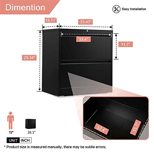 Reemoon Metal Lateral File Cabinet With Lock, 2 Drawer File Cabinet For Legal And Letter Size, Steel Filing Storage Cabinet For Home And Office, Assembly Required, Black #TOP2