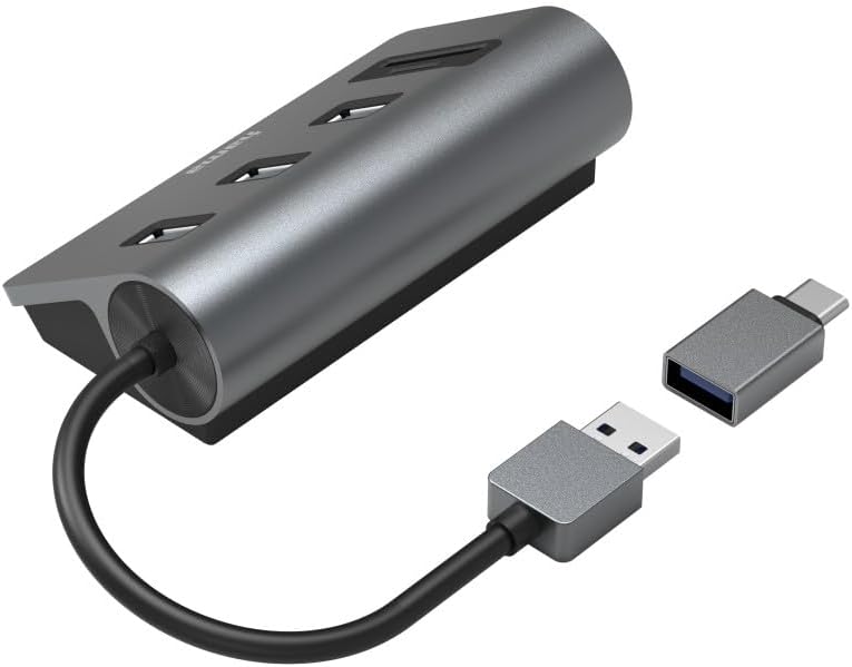 Hama USB Hub/Reader Cards, 5 Ports, 3X USB-A, SD, microSD, with Adapter. USB-A, 10 Year Warranty, Grey