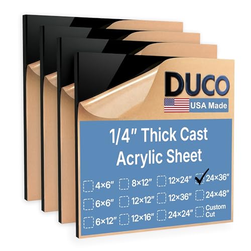 Image of Duco Black Cast Acrylic Sheets 1 /4 inch (6mm) Thick 24 inch x 36 inch - 4 Pack of USA-Made Opaque Black Plexiglass Sheet - Shatter Resistant Acrylic Board for Signs, Displays, Frames, & Decorative Projects