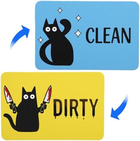 2pcs Black Cat Clean Dirty Dishwasher Magnet, Double-Sided Square Magnetic Clean Dirty Sign Funny Kitchen Accessories for Dishwasher Fridge Laundry Room