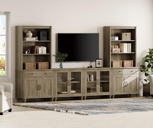 WAMPAT Entertainment Center with Bookshelves for TVs up to 75",