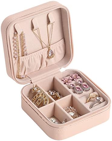 MYKOMI PU Leather Small Jewelry Box Necklace Ring Storage Organizer Mini Jewelry case Double Layer Travel Jewelry Organizer for Women Girls Gift (Black)