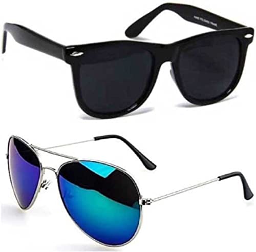 Image of UV-Protected Unisex Wayfarer And Aviator Combo Pack Of 2 Sunglasses