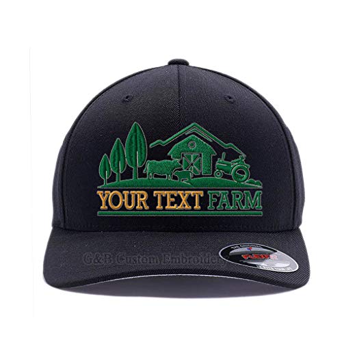 Farm Logo with Your own Words Embroidered Flexfit 6477 Wool Blend hat. (L XL, Black)
