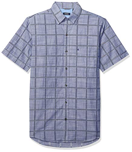 IZOD mens Saltwater Short Sleeve Windowpane Button Down Shirt, Twilight Blue, XX-Large US