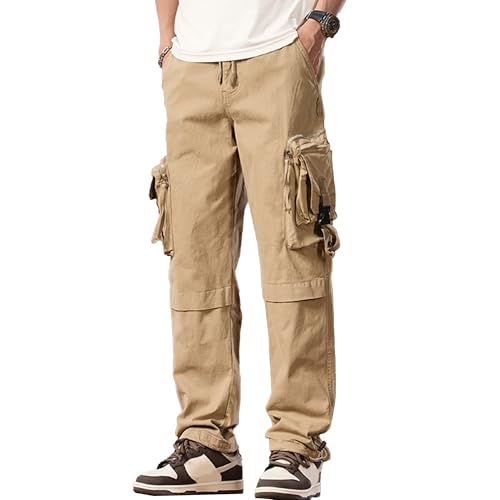 XYXIONGMAO Men's Cargo Pants Loose Khaki Casual Multi Pocket Hip Hop Vintage Military Sweatpants Streetwear Tactical Pants