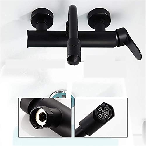 Robinet de lavabo mural en laiton noir mat pour vasque chic