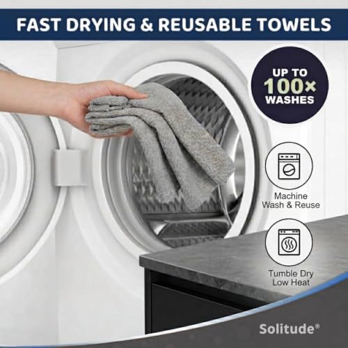 Image of Solitude 20 Pack Microfiber Cleaning Cloth Roll | Reusable Tear Away Towels 25x25 cm | Lint-Free for Car & Home Cleaning Cloth