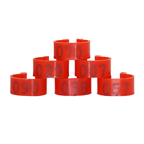 Adhere To Fly 100 Pcs Poultry Identification Plastic Leg Rings for Chicken Ducks Hens Number 1-100 Farming Equipment (1.6 cm, Red)