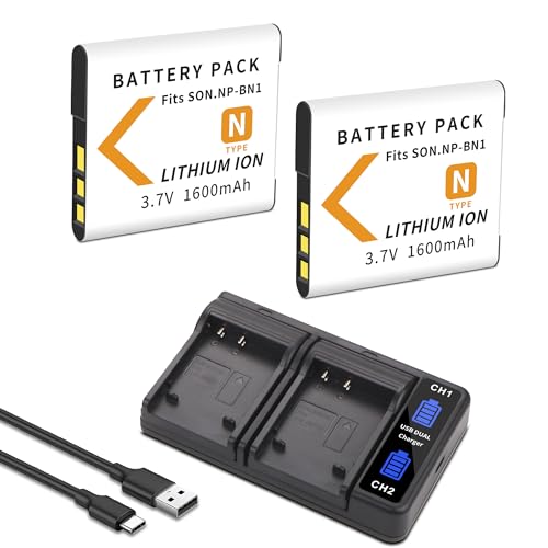 NP-BN1 Battery 2-Pack with Charger Compatible for Sony Cyber-Shot DSC-QX10