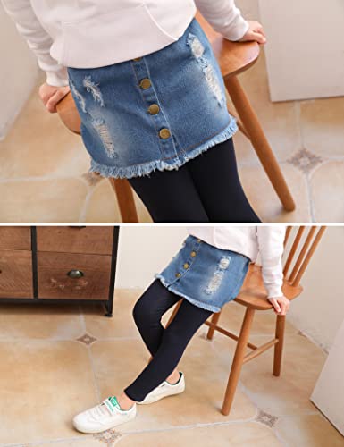 Kiench Girls' Leggings with Denim Skirts Attached Pants Footless Tights4