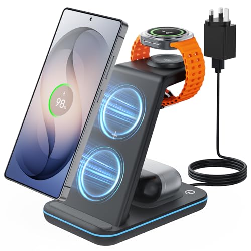 JoyGeek Wireless Charger for Samsung&Android: 3 in 1 Charging Station for S26/S25/S24/S23/S22/S21/S20/Note20/Z Fold&Flip Galaxy Watch8/7/6/5/4/3/Active2/1 Buds 3 Pro