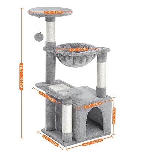 Kilodor Cat Tree, Small Cat Condo Tower With Hammock, Sisal Scratching Post For Kitten Grey #TOP1