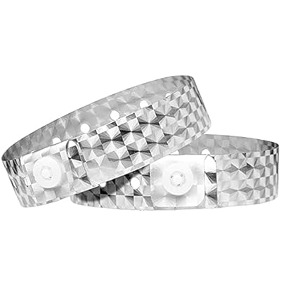 OUCHAN Holographic Plastic Wristbands Silver - 100 Pack Vinyl Wristbands for Events Parties
