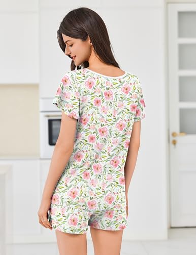 Image of Ekouaer Womens Pajama Set Summer Short Sleeve Pjs Sleepwear Cute 2 Piece Lounge Sets S-XXL