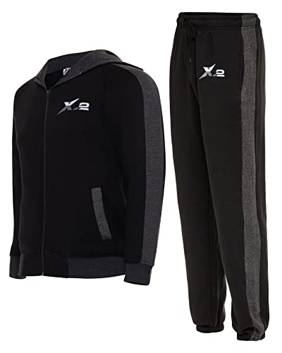Skylinewears X-2 Men Track Suits 2 Pieces Set Full Zip Sweatsuit Men Hooded Tracksuit Athletic Sports Set 1Char Pipe Black Xxl #TOP8