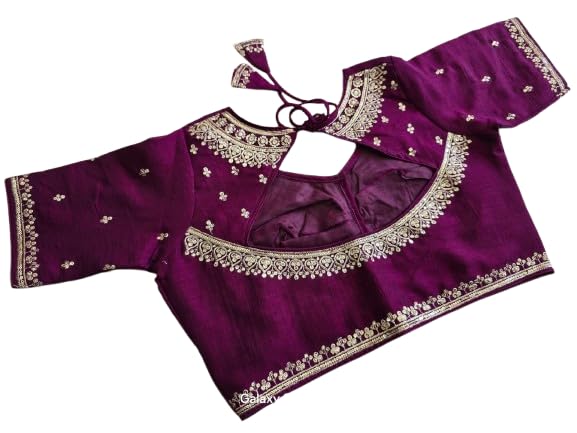 slagha Vichitra Silk Embroidered Blouse, Purple, Half Sleeve with Back Cut Design, Blouse for All Occassion-picture-29