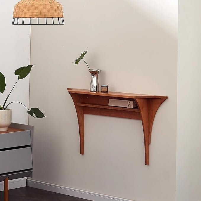 RuPS Wall Mounted Entryway Console Table | Solid Wood Floating Shelf for Entryway, Hallway, Living Room | Space-Saving Design (Natural, 80 x 20 x 60)-image-48