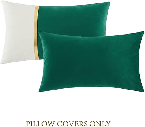 Miniatura 6 de Fancy Homi 2 paquetes de fundas de almohada decorativas de 12 x 20 pulgadas, para sofá cama de la sala, color azul marino y blanco de terciopelo con