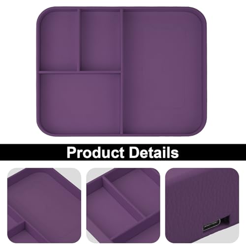 VOVIPO Faux Leather Valet Tray,with 2 in 1 Wireless Charging Compitable With iPhone/17/16/15/15 Plus/15 Pro/15 Pro Max/14/13/12/Wireless earphones,Office/Home Desk Organizers Tray-Purple