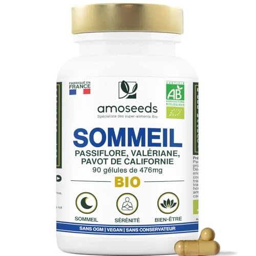Sommeil BIO | Hautement dosé | Valériane, Passiflore | Endormissement rapide, Relaxation | 90 Gélules Vegan | Qualité Supérieure, Fabriqué en France