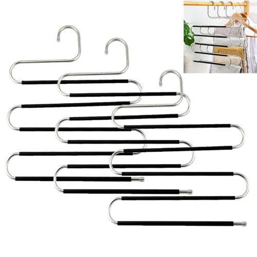 Trouser Hangers Space Saving 3 Pcs Stainless Steel Hangers for Clothes Space Savers Multi-Layer Pants Hanger for Closet Organizers and Storage Coat Hanger for Jeans Scarfs Trousers Tie Towel