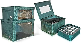 Periea Carol Christmas Baubles & Decorations Storage Boxes - 3 Piece (Emerald Gold)