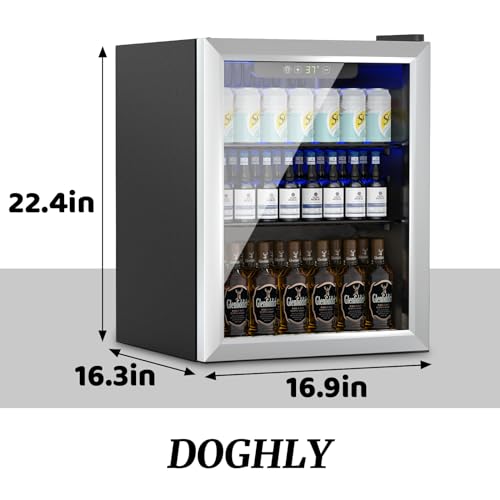 Image of DOGHLY 1.7 Cu.ft Beverage Refrigerator Cooler, 72 Cans Mini Fridge with Glass Reversible Door, Digital Temperature Display for Soda, Beer or Wine For Office or Bar with Removable Shelves