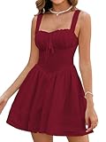 HTZMO Women Summer Casual Square Neck Mini Sundress Corset A Line Flowy Swing Cute Graduation Party Short Dress Red L