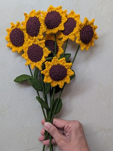Image of Prapti Handicrafts Handmade Crochet Sunflower Artificial Forever Flowers for Vase, Home Decoration (3, Sunflower)