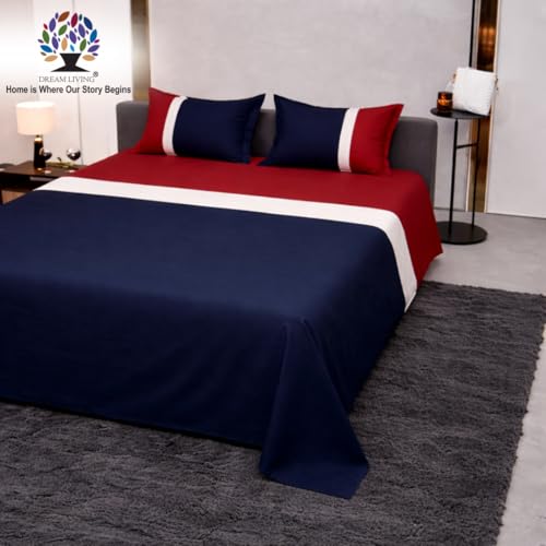 Image of Dream Living Ombre King Bedsheet, Blue & Red, 2 Pillow Covers | 130 GSM, 275x275 cm