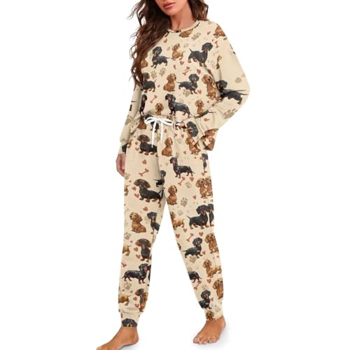 Image of Women's 2 Piece Printed Pajama Set Long Sleeve Sleepwear Set with Long Pants Casual Lounge Sets with Pocket