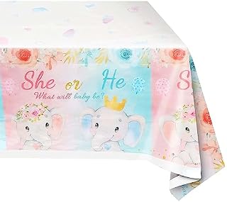 Gender Reveal Table Cover, Elephant Baby Table Cloths Gender Reveal Pink Blue Boys or Girls Theme Tablecloth Rectangular 130*220CM Kids Birthday Gender Reveal Baby Shower Themed Table Decorations