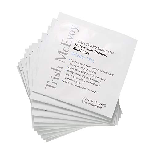 Trish McEvoy Correct and Brighten Weekly Peel for Face Skincare, 12 Pads - for Uneven Skin Tone, Fine Lines, Wrinkles, Acne Breakouts, and Enlarged Pores
